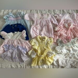 Assorted Vintage Baby Dresses in Pastel Colors mostly 3 months old
